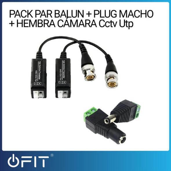 Pack Par Balun + Plug Macho + Hembra Camara Cctv Utp 1