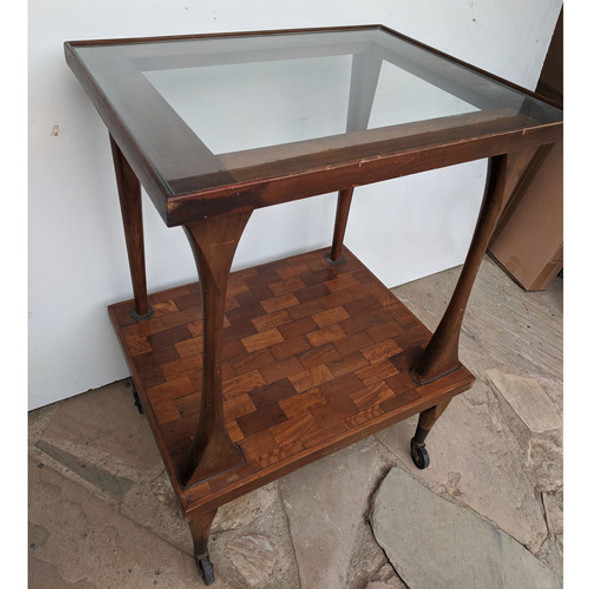 Mesa Rodante De Servicio Antigua, Madera Y Vidrio. 2 Niveles 1