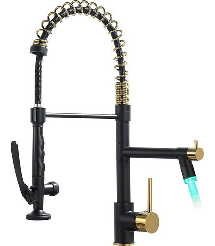Grifo De Cocina Doble Funcion Con Led Fapully Negro Y Dorado 0