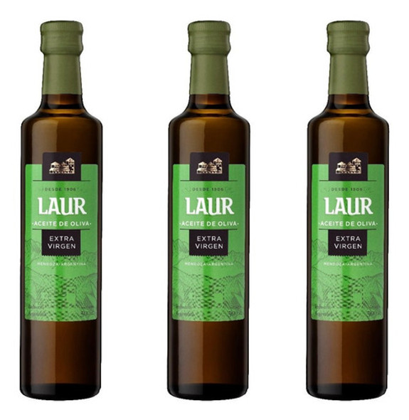 Aceite De Oliva Extra Virgen Laur 500ml Ml Vidrio X 3 0