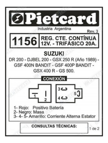 Regulador Voltaje Suzuki Gs 500 Y Otras Pietcard Argentina 1