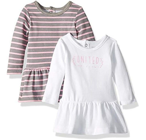 Hanes Baby Flexy 2 Pack Knit Long Sleeve Tunics, Steel/pink 0