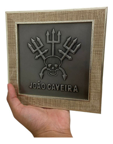 Quadro Exu João Caveira Madeira Carvalho E Metal 18 X18 Cm 1