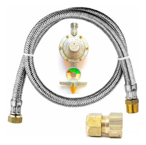 Kit Instalação Gás Mangueira 2,00mt Manômetro Botijão Glp 0