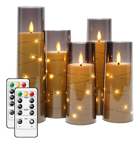 Velas Led Sin Llama Cadena De Luces Control Remoto 5un-gris 0