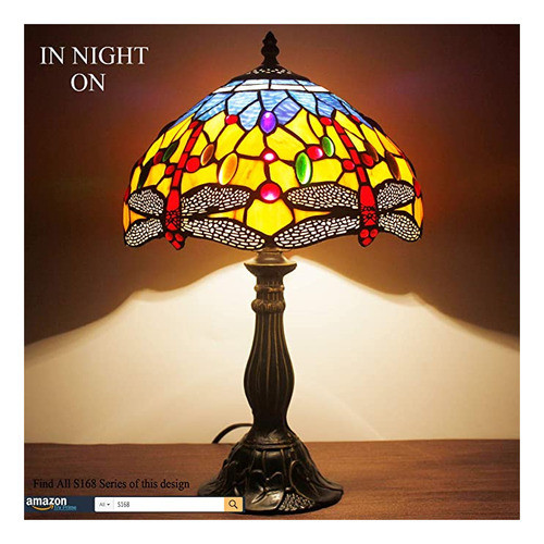 Lámpara Tiffany De Cristal Tintado, Lámpara De Mesita De . 1