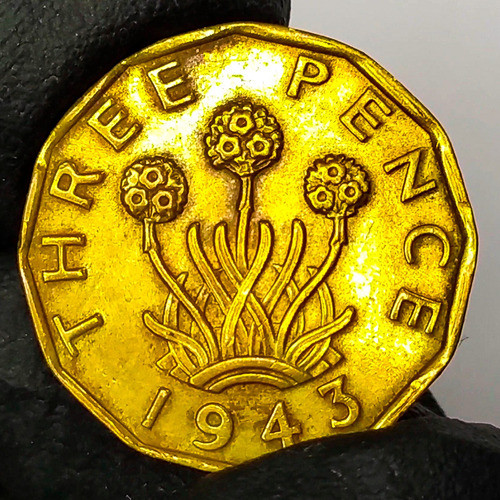 Reino Unido 3 Pence George V 1943 Antigua Moneda Colección 0