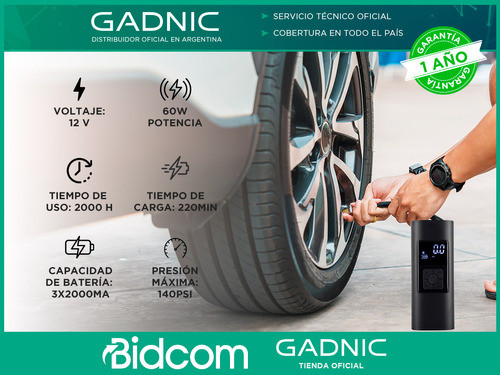 Inflador Eléctrico Portátil Gadnic Recargable Multiuso Auto 1