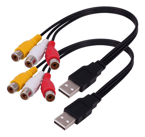 Cable Usb A 3 Rca, [2 Unidades] Usb Macho De 0.8 Ft A 3 Rca 0