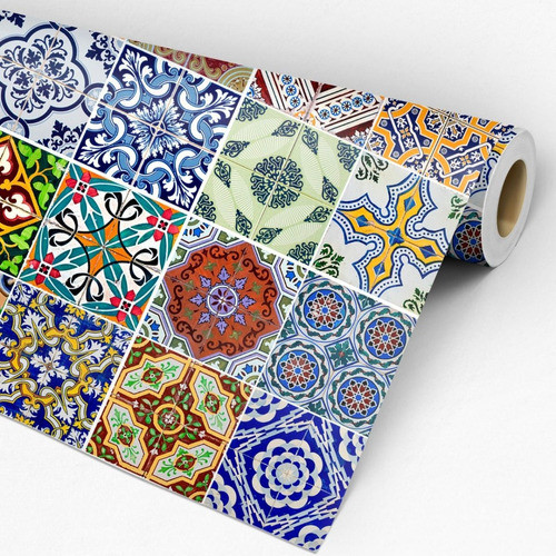 Papel De Parede Adesivo Azulejos Estilo Português Retrô 0