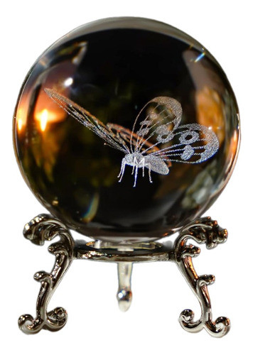 Esfera De Cristal 3d Laser Mariposa Pisapapel De 60mm 0