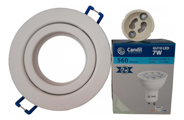Spot Embutir Chapa Blanco Con Dicroica 7w 35° Luz Fría 0