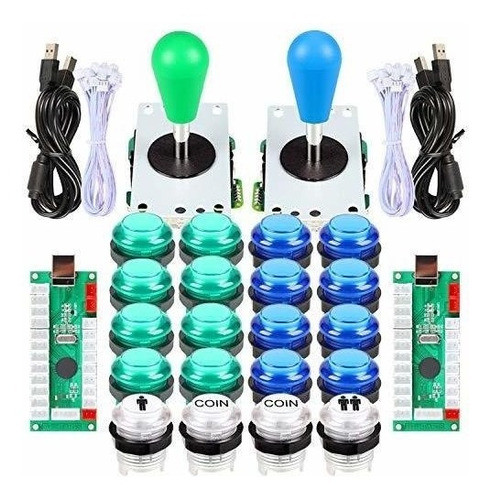 Kit Arcade Joystick  2 Jugadores Pc/ Mame/ Led Azul Verd Usb 0