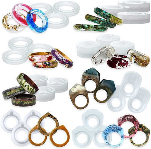 Kit 24 Moldes De Silicona Anillos Para Resina 8 Estilos Ring 0