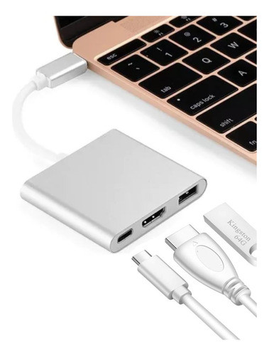 Adaptador 3x1- Usb 3.1 Tipo-c Thunderbolt 3.0 X Hdmi Usb T-c 0