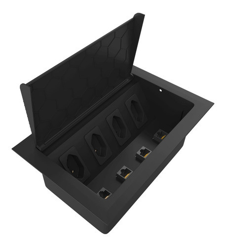 Caixa De Tomada Embutir Mesa 4 Tomadas E 4 Rj45 Cat6 Preto 0