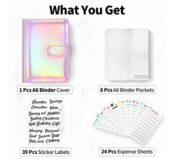 Carpeta A6 Para Agenda + Folios Y Accesorios Rosa Holografic 1