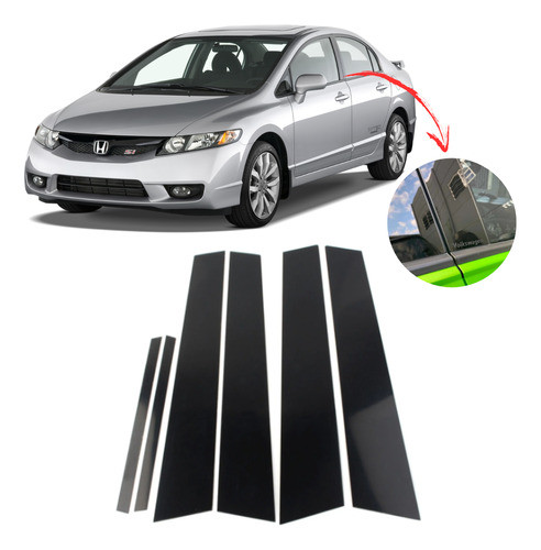 Kit Colunas Adesivo Black Piano Civic G8 - 2006 A 2011 0