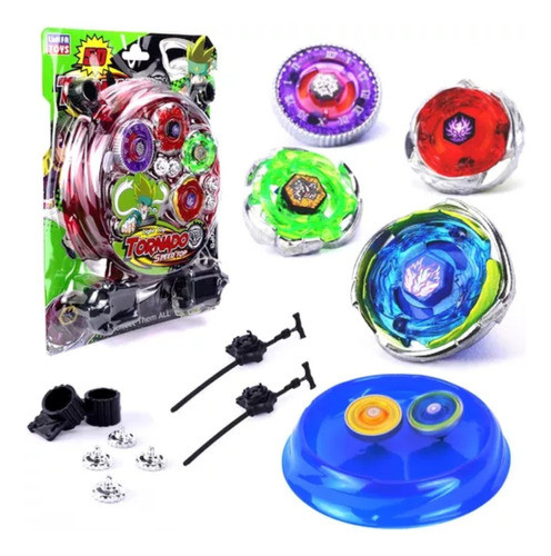 Kit 4 Beyblade Metal Fusion Led Tornado C/arena 2 Lançadores 0
