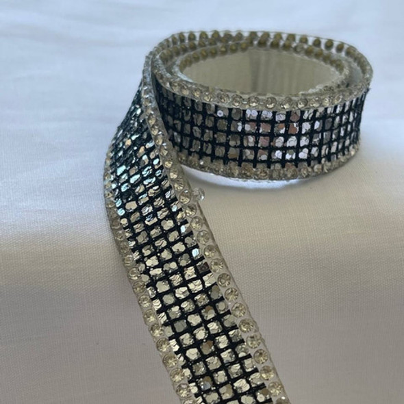 Tira De Strass Termoadhesiva Peltre Gris Espejado Lentejuela 1