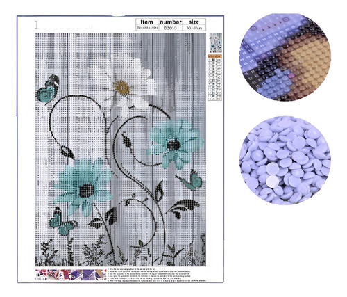 Pintura Por Diamante Kit 30x40cm Margaritas Aqua Y Madera 0