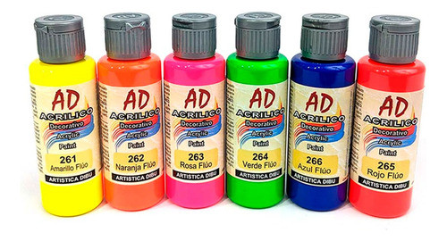 Set Pintura Acrílica Artística Dibu Ad 60ml Fluo Pack X6 0