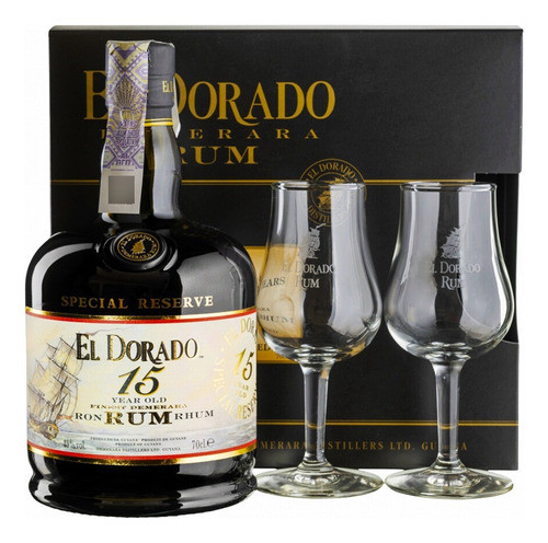 Ron El Dorado 15 Años Extra Añejo 700ml + 2 Copas Y Estuche 0