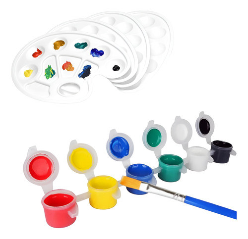 6 Temperas Paleta + 2 + Pinceles Y Estimulación Sensorial 0