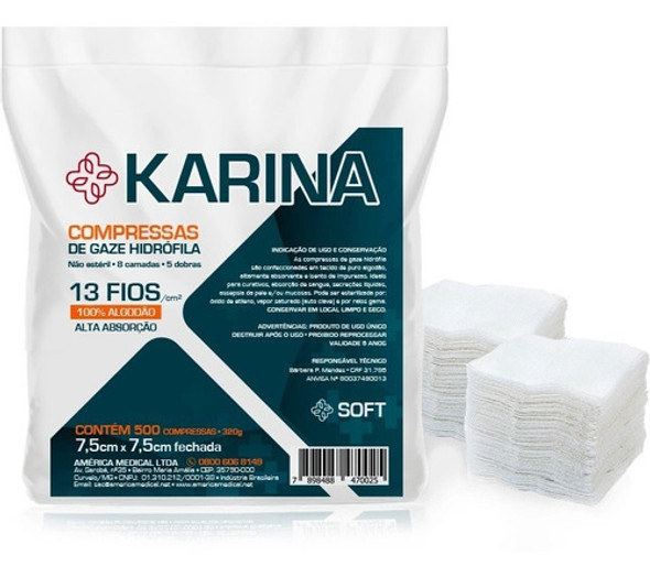 Kit 2 Pct Compressa De Gaze Karina 13 Fios C/500 Hidrófila 0