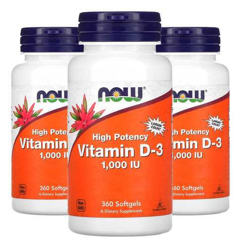 Vitamina D3 1.000ui Now Foods Vit D-3 360 Soft Importado 3un 0