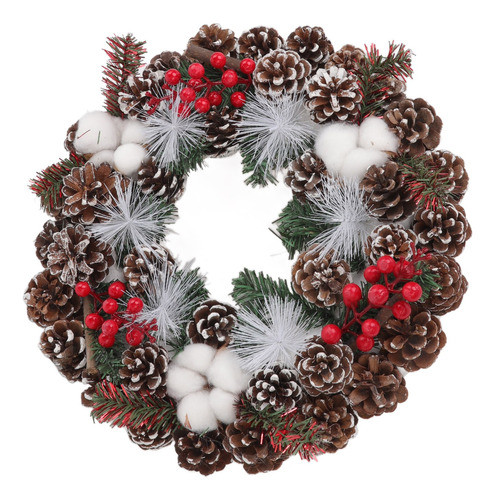 Coroa De Natal Decorada Com Pinhas E Algodão 1