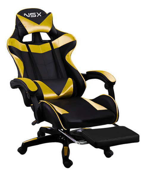 Cadeira Nsx Dourado Gamer Ergonômica Couro 0
