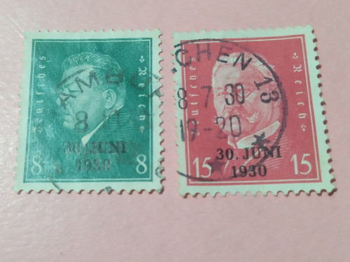 Alemania Reich 2 Estampillas Sobreimpresion 30 Juni 1930 0