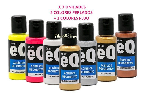 5 Acrilicos Perlados + 2 Fluo Eq Arte - Pintura Decorativa 1