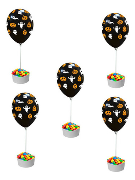 5unidades Cachepo Branco Com Suporte Para 1 Balões Halloween 0