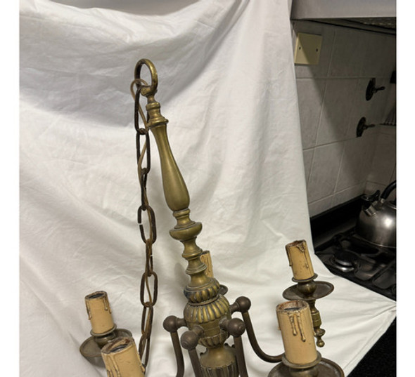 Araña De Bronce 5 Luces Estilo Holandés / Ingles Antigua 1