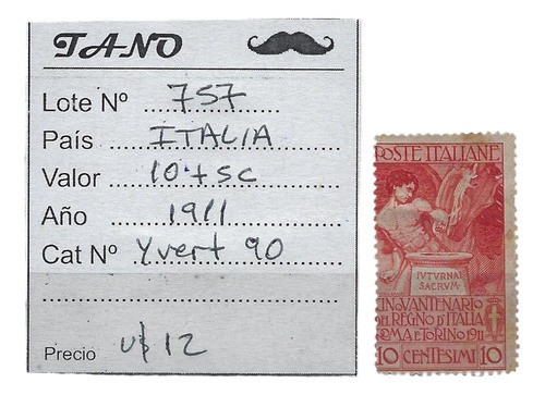 Lote757 Italia Estampilla 10+5 Cent. Año 1911 Yvert# 90 0