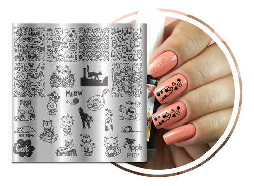 Placa Para Carimbo De Decoração Unhas  P107 Gatos 0