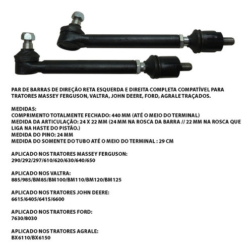 Barra Direção D/e Compativel Trator Valtra885/985/bm85/bm100 1