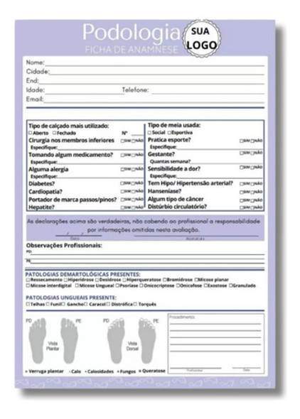 2 Blocos Ficha Anamnese Checklist Podologia Personalizado 0