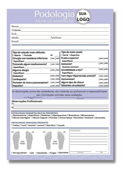 2 Blocos Ficha Anamnese Checklist Podologia Personalizado 1