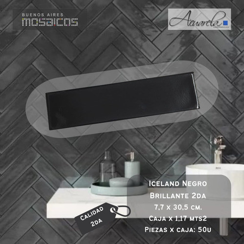 Azulejo Iceland Negro Acuarela 7,7 X 30,5 Segunda Calidad 1