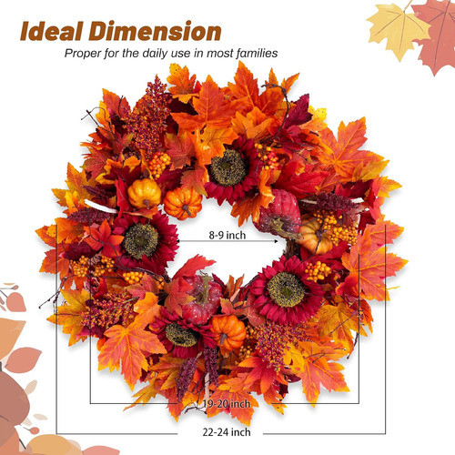 Guirnalda Otoño Para Puerta, Hojas De Arce, 60 Cm Diámetro 1