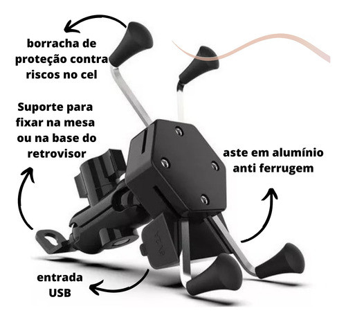 Suporte De Celular Pra Guidão De Moto Com Carregador Usb 1
