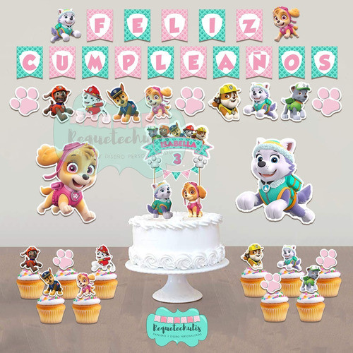 Kit Deco Cumple Cake Topper Banderín Paw Patrol Skype 0