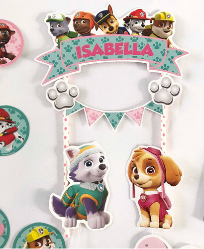 Kit Deco Cumple Cake Topper Banderín Paw Patrol Skype 1