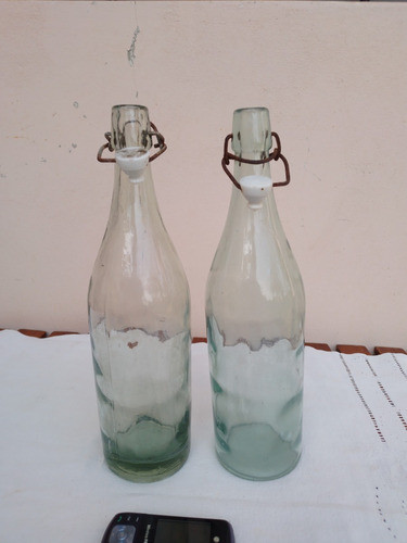 Lote D 2 Antiguas Botellas De Agua Oxigenada Cierre Cerámica 1