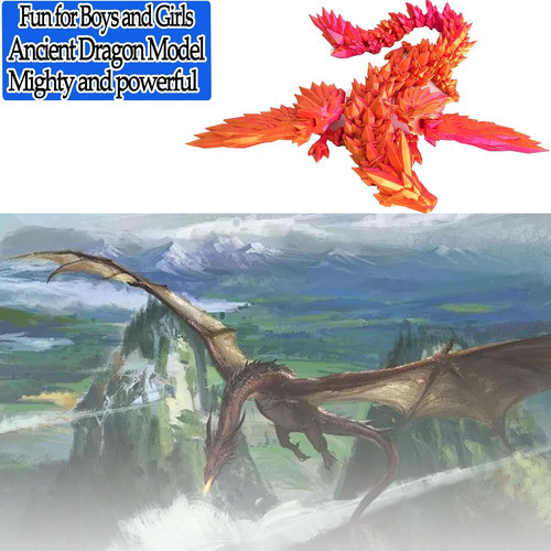 Dragón De 3d Con Alas Articuladas, Color Rojo Dorado 1