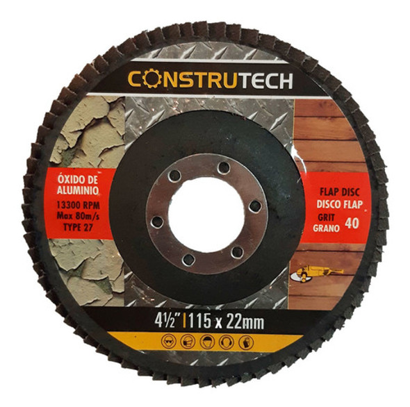 Disco Flap Para Lijar 115mm Construtech Grano 40 U R U 0