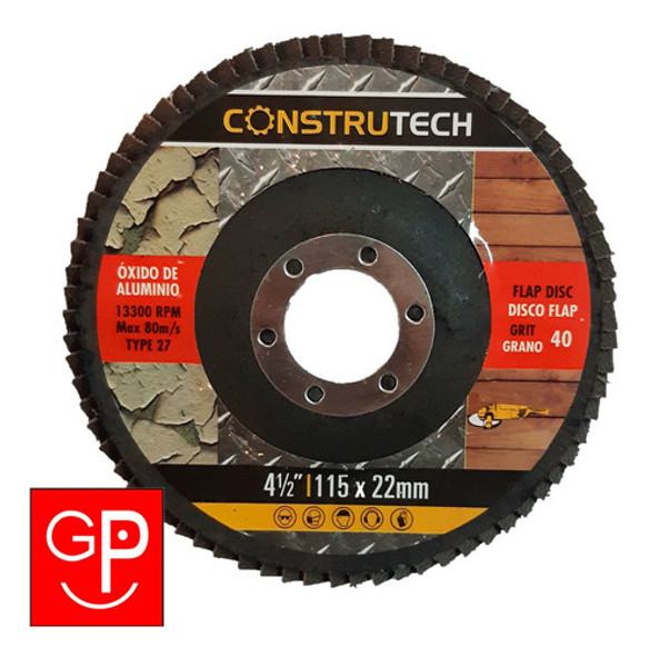 Disco Flap Para Lijar 115mm Construtech Grano 40 U R U 1